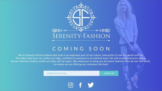 Serenity Fashion coming soon page example
