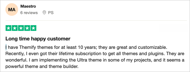 Themify builder customer review