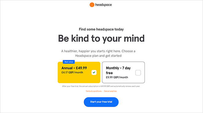 Les meilleures pages d'atterrissage pour l'essai gratuit de Headspace