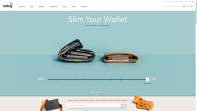 Bellroy Wallet product landing page examples