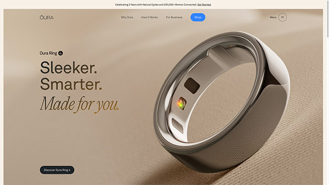 Oura ring product landing page example