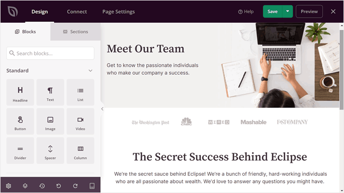 Meet the team page in SeedProd preview