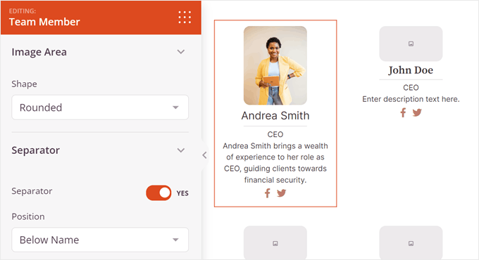 Adding separators and rounded borders to team member block