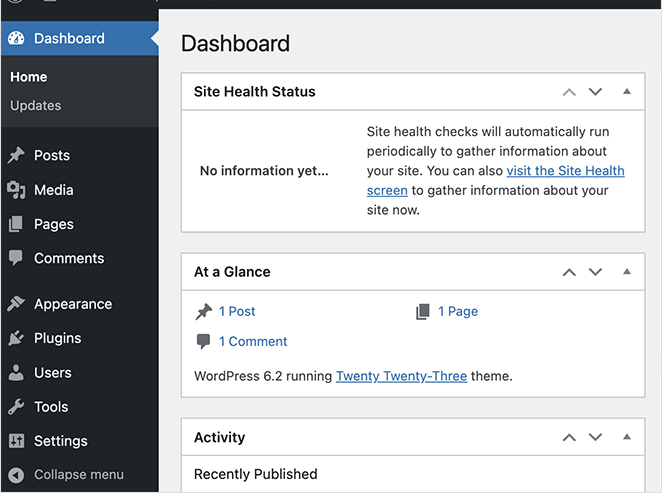 WordPress dashboard