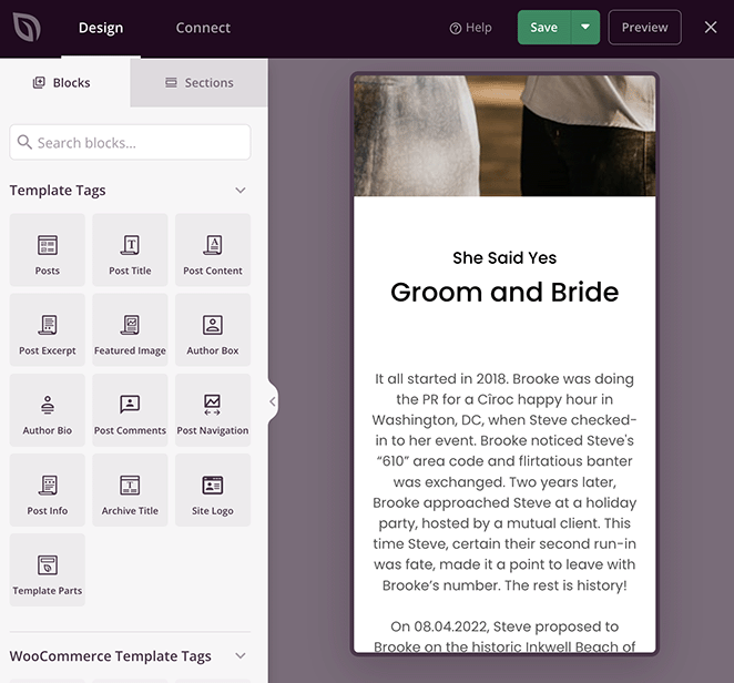 wedding website mobile preview