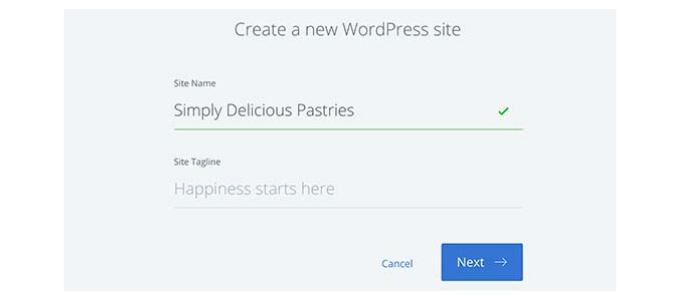 Name your WordPress website in Bluehost