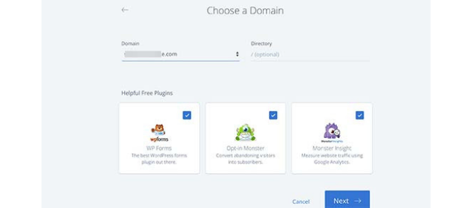 Choose your domain name in bluehost