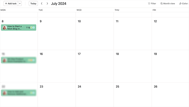 Asana calendar view example