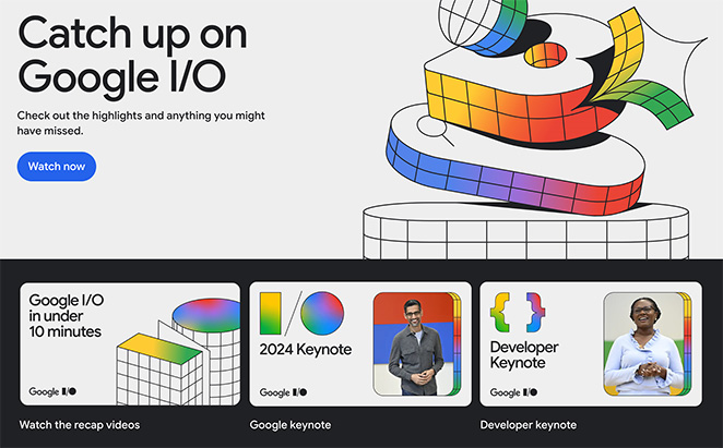 Google I/O event landing page example