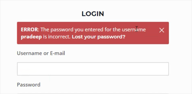 Incorrect password message