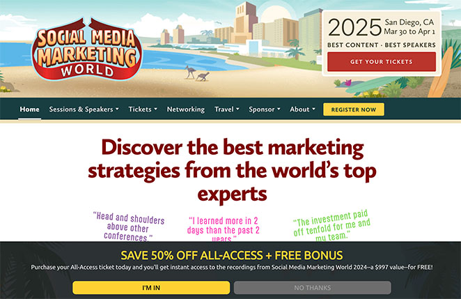 Social Media Marketing World event landing page example