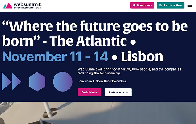 Websummit event landing page