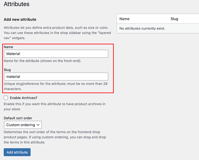 Add WooCommerce product attributes