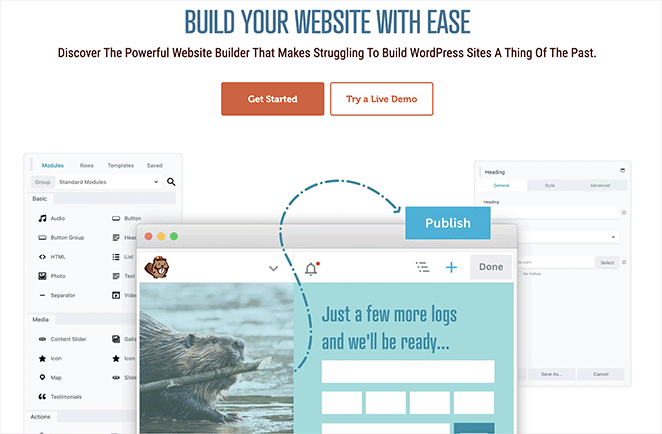 Beaver Builder free one-page website builder WordPress