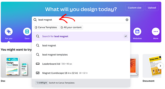 Search for a template in Canva