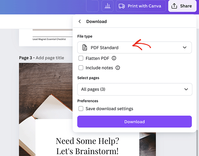 Download your lead magnet from canva as a PDF file
