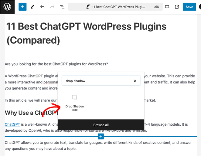 Add the Drop Shadow Box block to WordPress editor