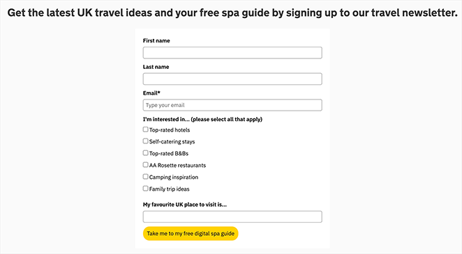 Rated trips squeeze page form