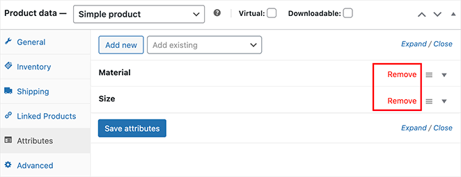 Remove product attributes in WooCommerce