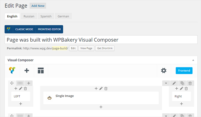Visual Composer WordPress interface