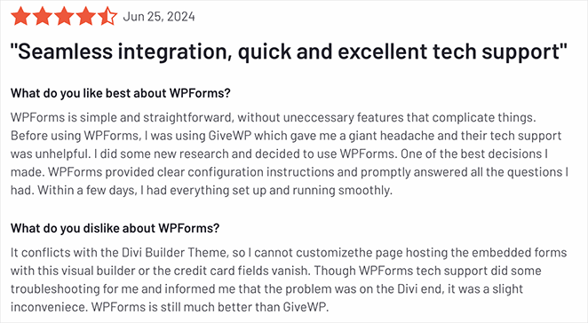 WPForms customer review