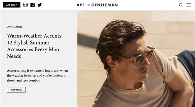 Ape to Gentleman blog layout example