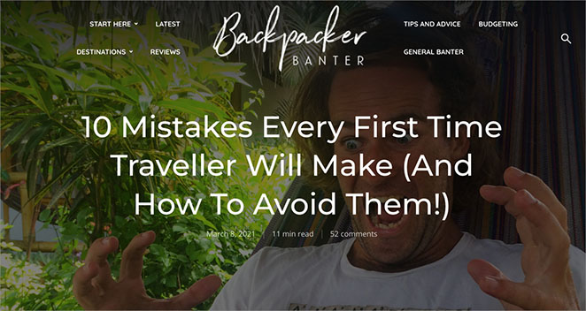 Backpaker Banter blog layout examples