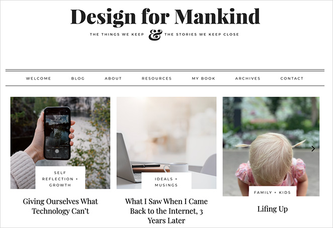 Design for Mankind blog layout example