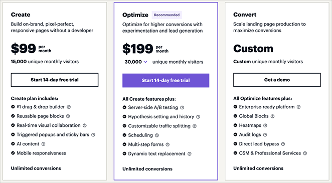 Instapage pricing