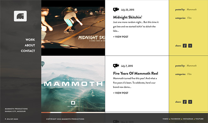 Mammoth media blog layout example