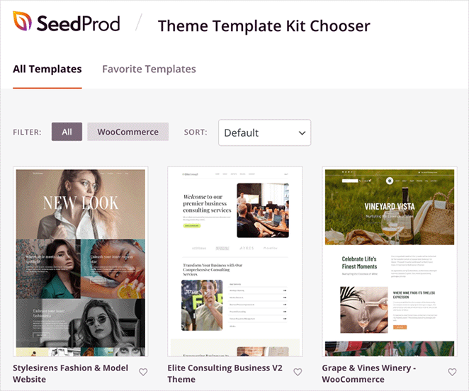 SeedProd theme template kit chooser