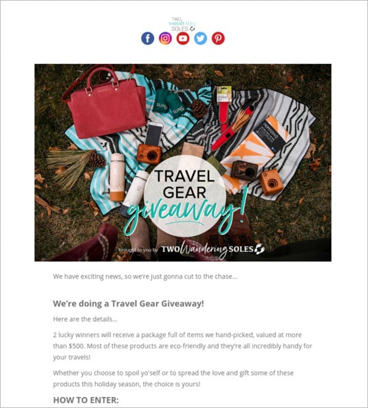 Travel blog newsletter example