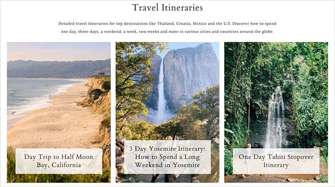 Travel itineraries example