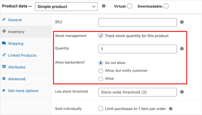 WooCommerce product data stock management