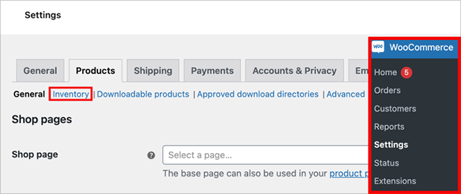 WooCommerce products inventory settings