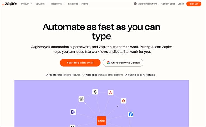 Zapier AWeber integrations homepage