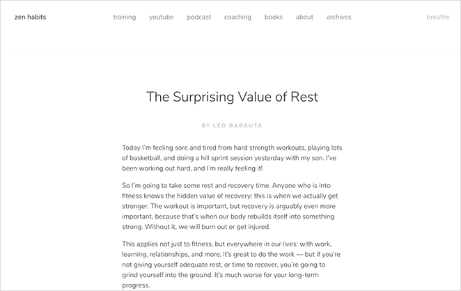 Zen Habits blog layout example