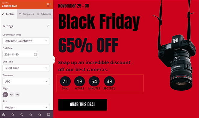 Add your Black Friday landing page content