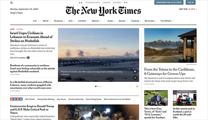 The New York Times  F-pattern website layout example