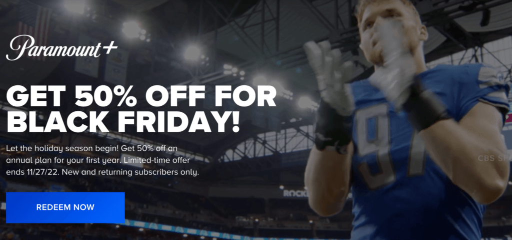 Example of copywriting on Paramount's black friday landing page