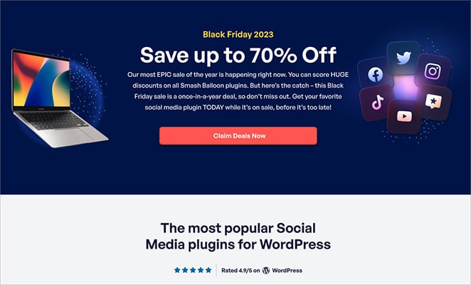 Smash Balloon black friday landing page design example