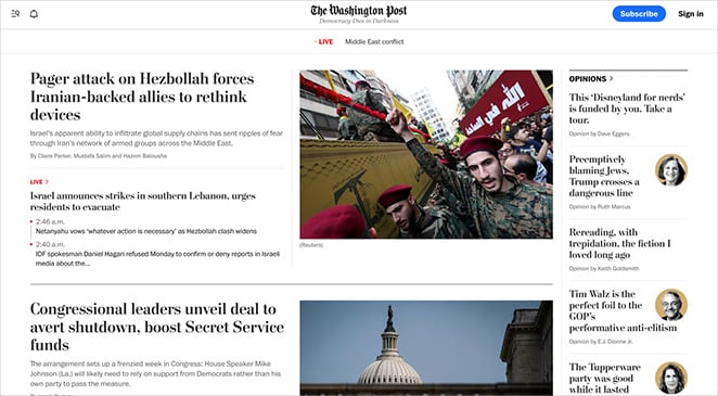 The Washington Post F-pattern website layout example