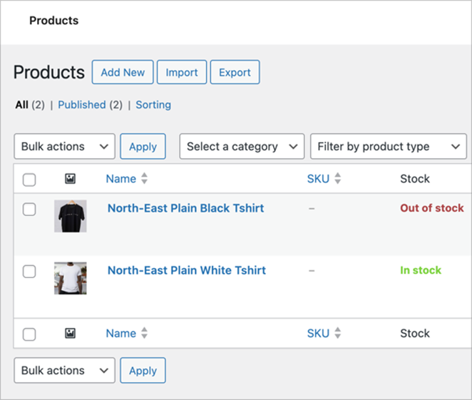 WooCommerce dashboard