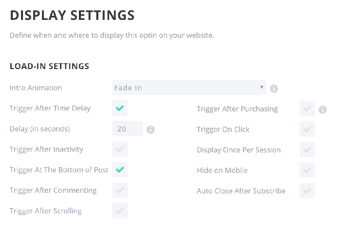 Bloom form display settings