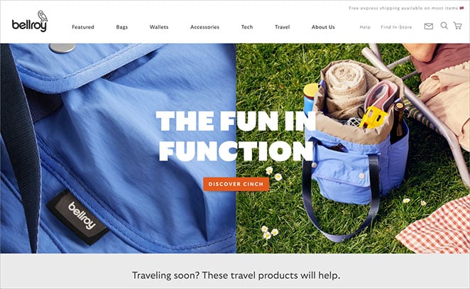 Bellroy business website homepage example