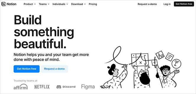 Notion business website example homepage