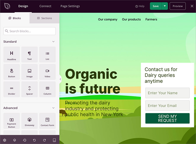 SeedProd landing page builder interface