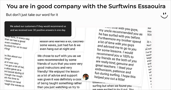 Surftwins testimonials section