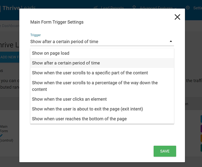 Thrive Leads popup triggers