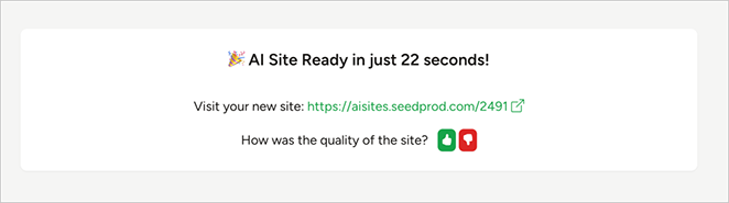 AI Website ready in 22 seconds